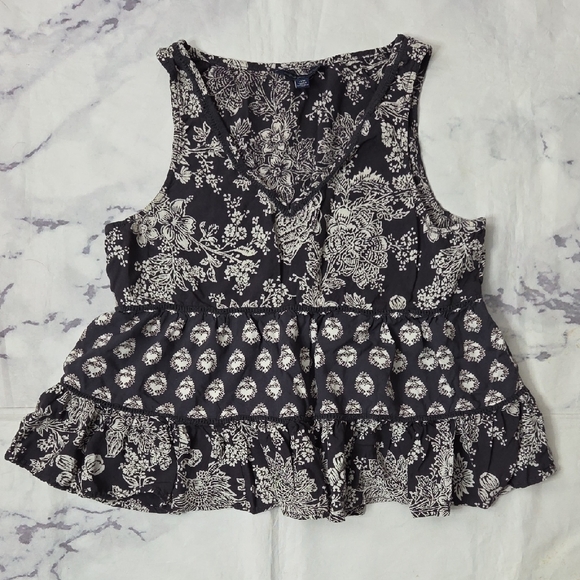 American Eagle Outfitters Charcoal & White Floral Mixed Print Tank Top - Picture 1 of 6